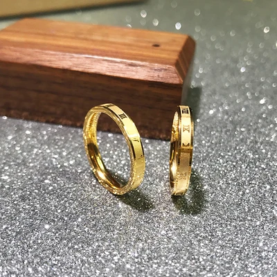 YUN RUO Simple Basic Models Roman Numerals Titanium Steel Ring 18K Gold Plated Finger Ring Men Women Couples Jewelry Water Proof