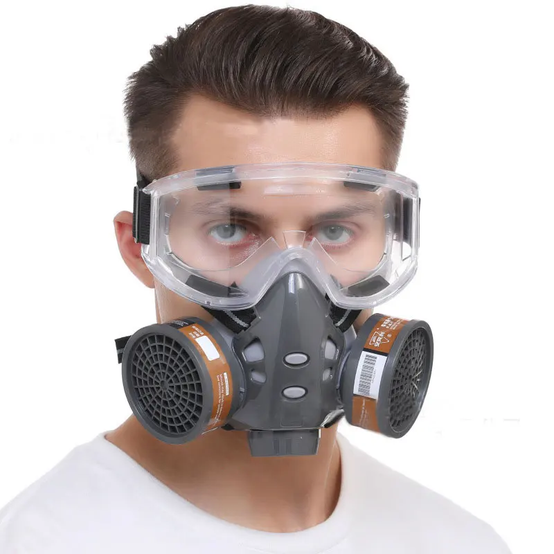 Full Face Gas Mask With Safety Glasse Spray Paint Chemical Pesticide Decoration Formaldehyde  Anti-Dust With Filter Respirator