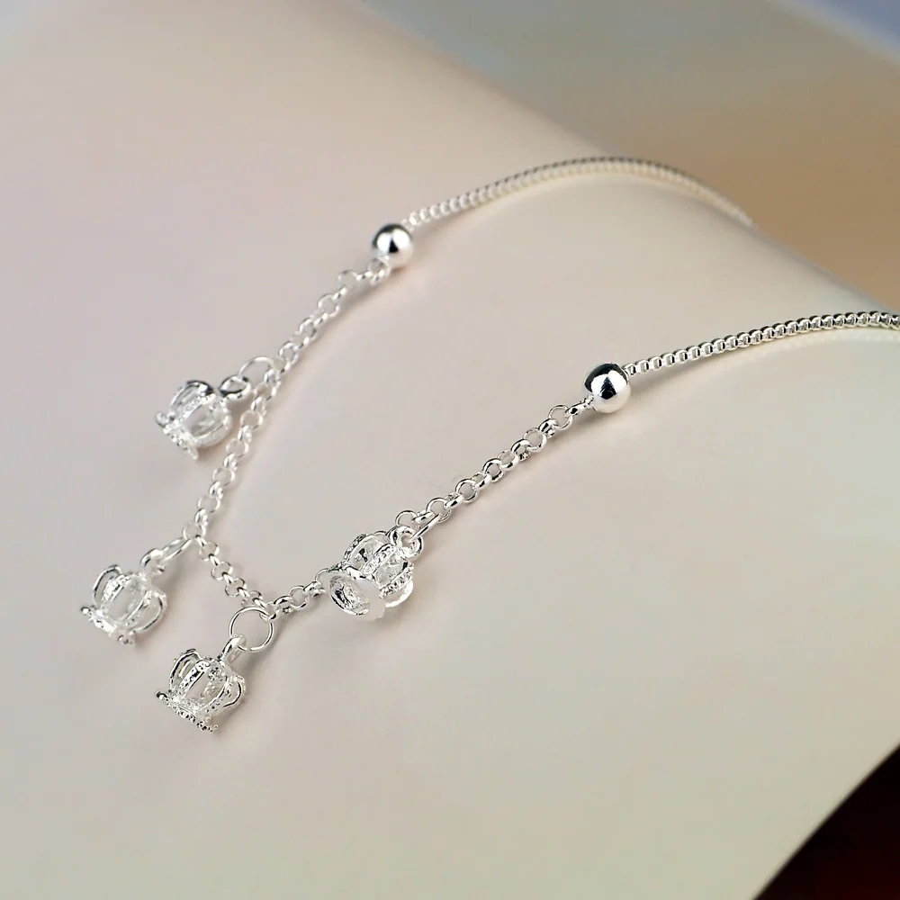 Sweet romantic lady anklets 925 sterling silver crown anklet for women Lovely Full crown foot ornaments party gift image 4
