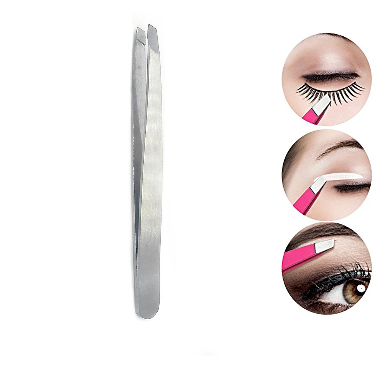 Slant Tip Eyebrow Tweezers Stainless steel Tweezers Convenient Facial Hair removal for Women,Silver 1PCS