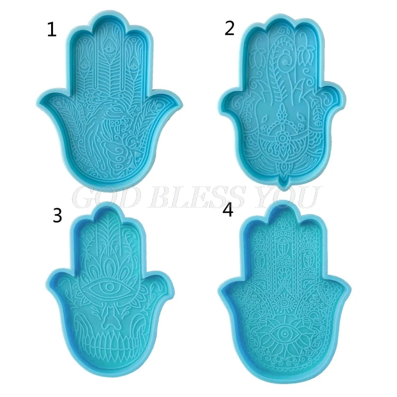 Khamsah Hamsa Hand Coaster Epoxy Resin Silicone Mold Fatima Hand Tray Resin Casting Mold Elephant in the Palm Soap Mold