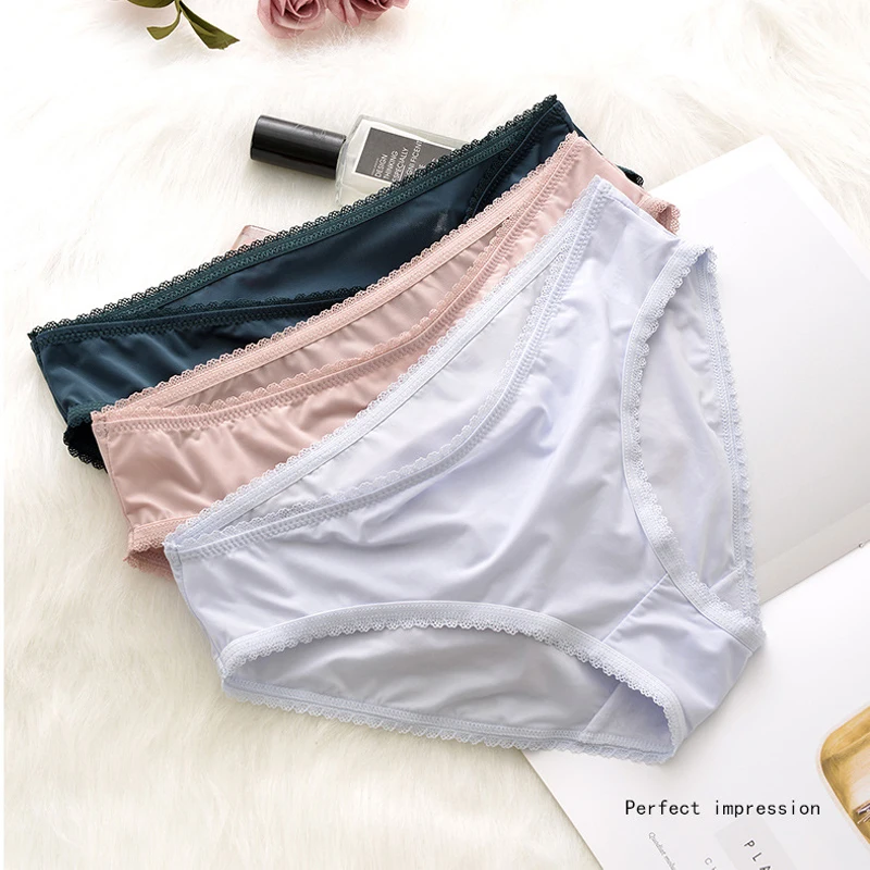 Women\'s Panties Sexy Ice Silk Underwear For Summer Simple Solid Color Nylon Lingerie Breathable Cotton Crotch Briefs Top New