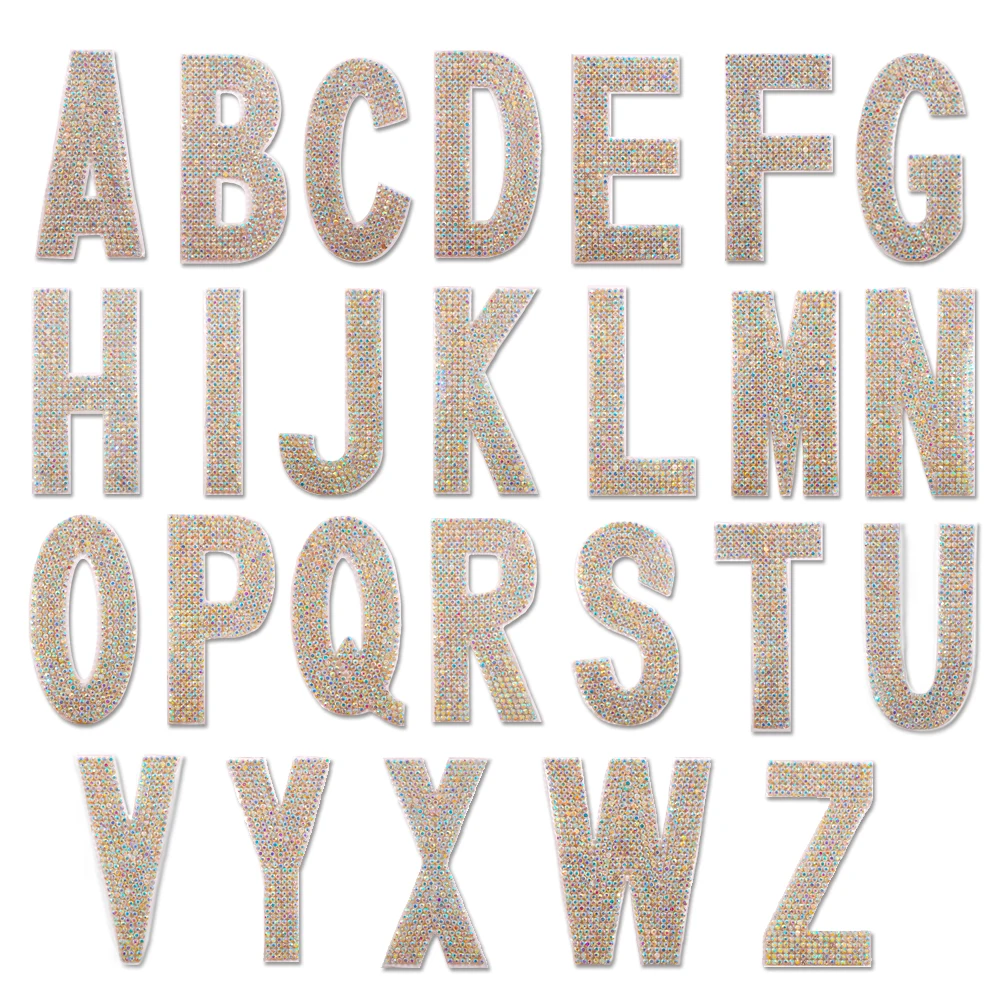 영어 알파벳 패치 편지 크리스탈 모티브 핫 수정 라인 석 패치 어린이 여성 웨딩 의류 Applique