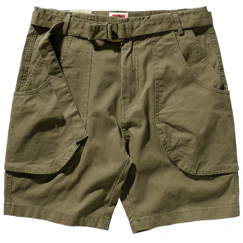 2021 Summer New Tooling Shorts Men\'s Japanese Fashion Large Pocket Loose Casual Army Green Straight Elastic Knee Length Pants