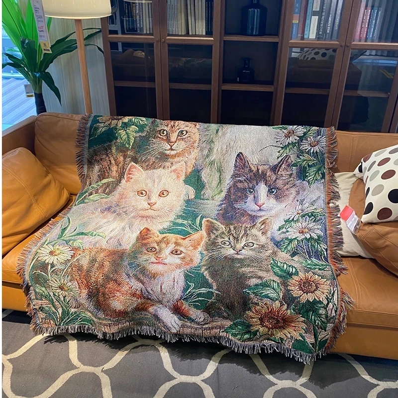 

Blanket Sofa Cover Cat Sunflower Blanket Knitted Fabric Bed Cover Sofa Towel Full Covered Floor Mat Tapestry Room Decoration