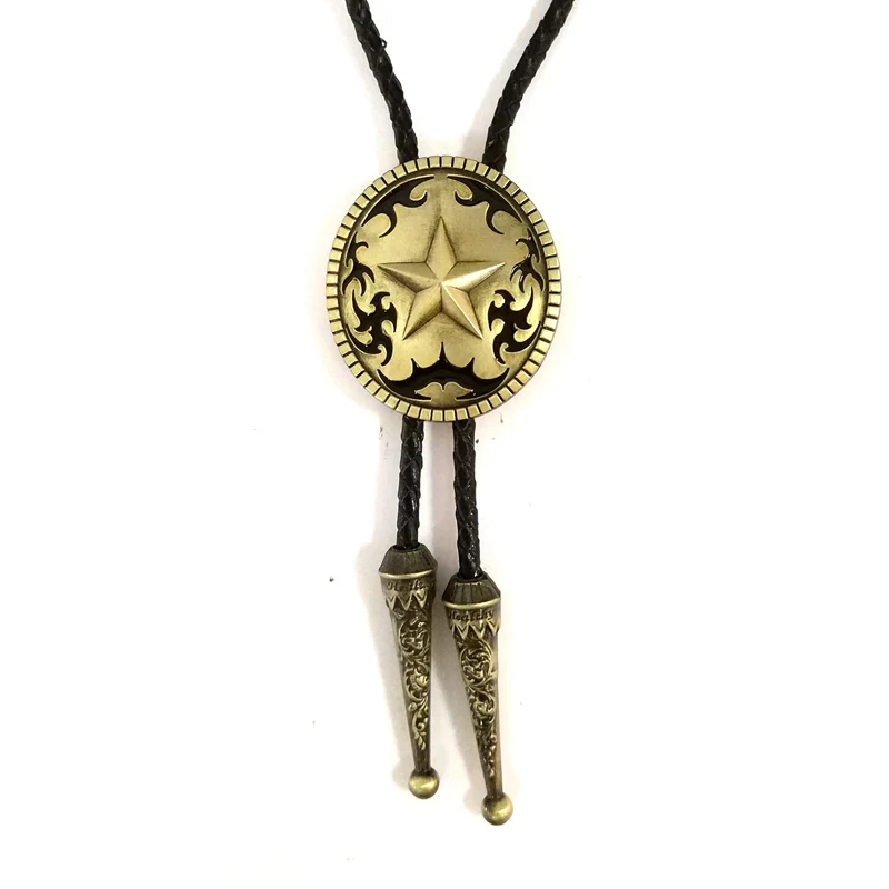 Vintage Antique Brass Silver Texas Ranger Star Handmade Men Bolo Tie Western Cowboy Novelty Neckties Fashion Wedding Accessories