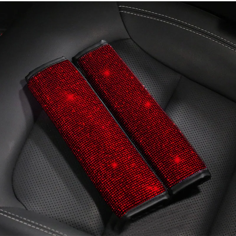 Wholesale 2 Pack Bling Rhinestone Crystal Universal Car Seat Belt Pads Cover Soft Comfort Plush Shoulder Strap Harness Pad