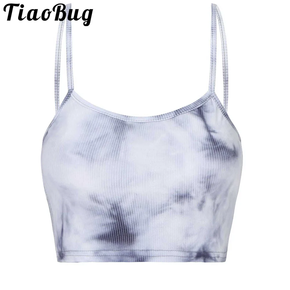 2021 New Fashion Women Sportwear Spaghetti Strap Crop Top Sexy Bodycon Sleeveless Tie Dye Tube Top Workout Basic Plain Camisole