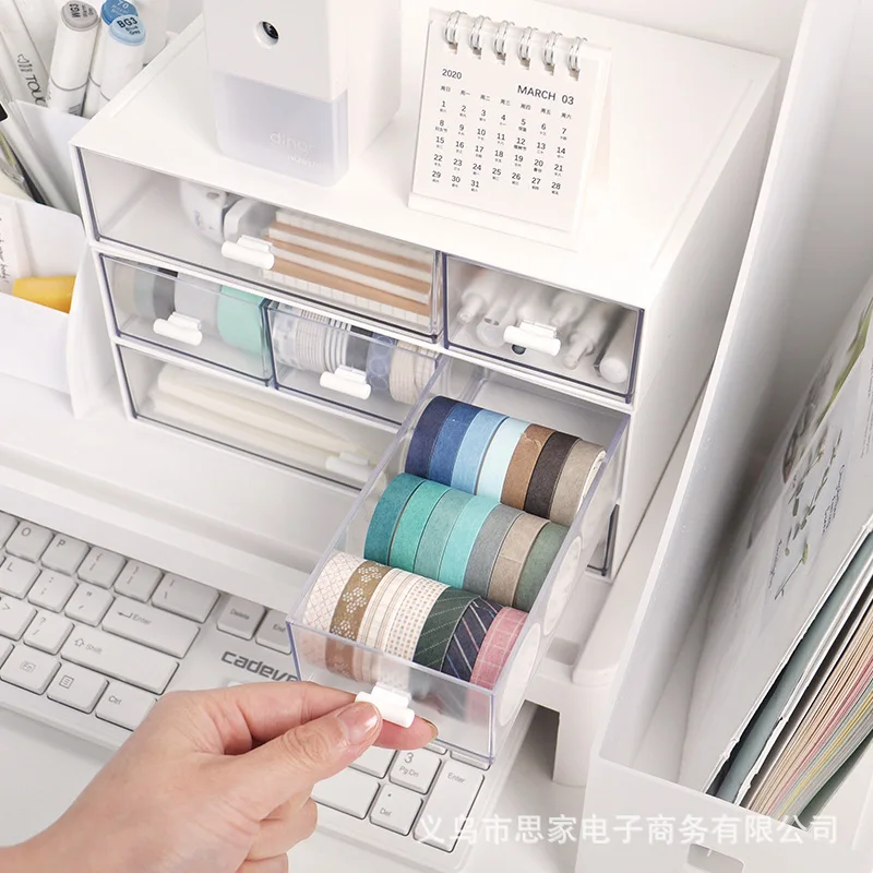 Transparent Drawer School Office Stationery Cosmetic Storage Box Free Combination Multi-layer Stackable Desktop Organizer Box