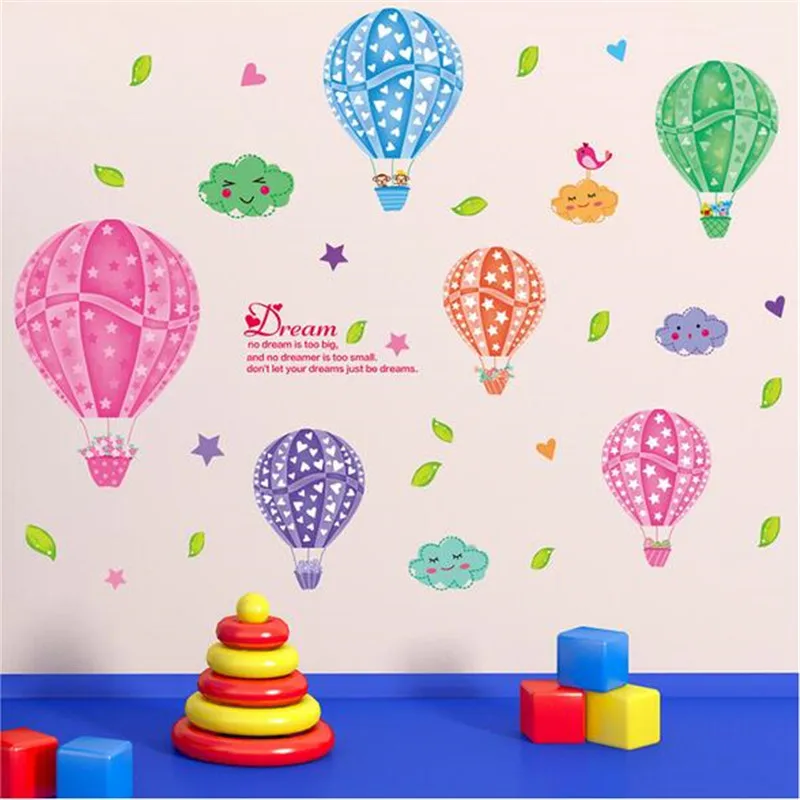 1PC Kindergarten Hot Air Balloon Wall Stickers For Children's Room Baby Bedroom Cartoon Decorative Wallpaper 30*40cm