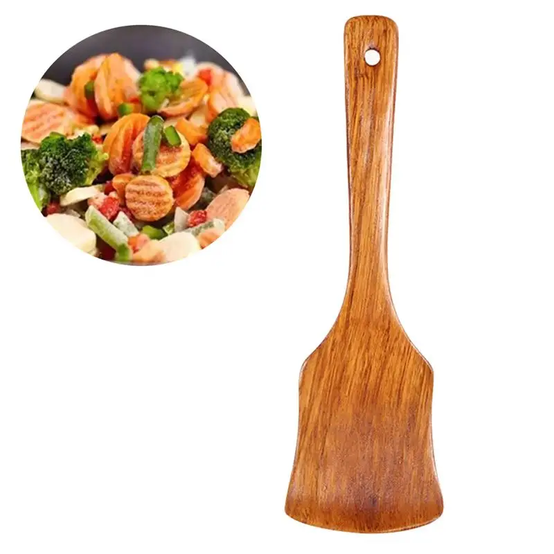 Kapmore 1pc Kitchen Turner Long Handle Nonstick Solid Wood Spatula Cooking Turner Kitchen Supplies Cooking Accessories