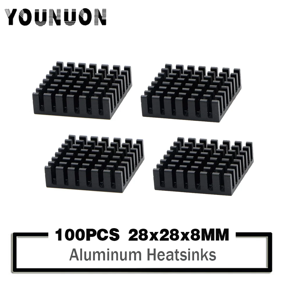 

100Pcs YOUNUON Heatsink 28x28x8mm Radiator Cooler Aluminum 28*28*8mm HeatSink 28mm*28mm*8mm Metal Slotting For Cooling 28mmx28mm