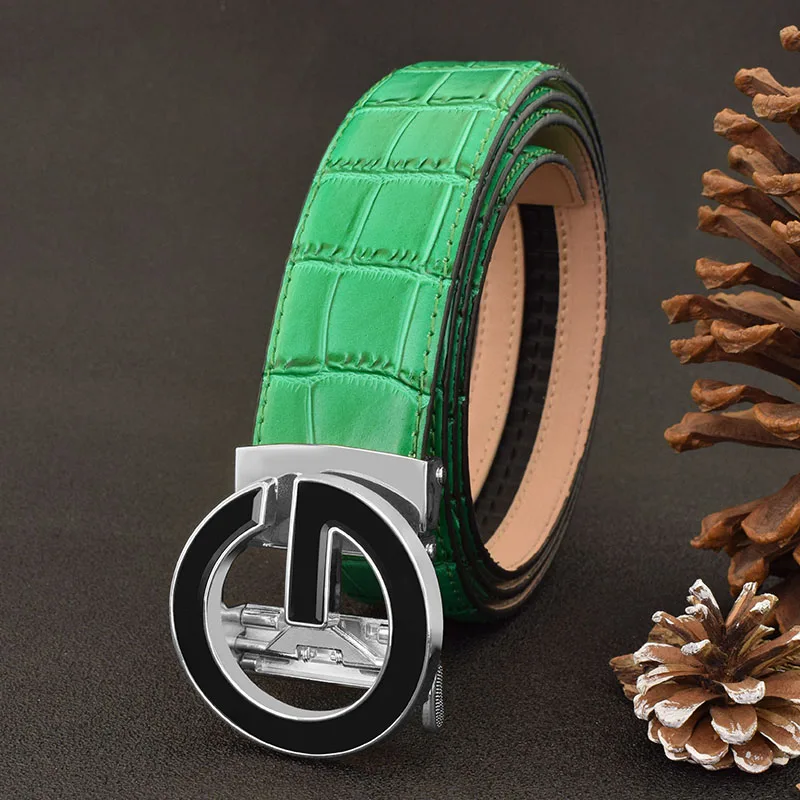 

High Quality G Letter Automatic Buckle Men's Belt Leather Fashion White Student Casual Cowhide Belt Luxury Brand green