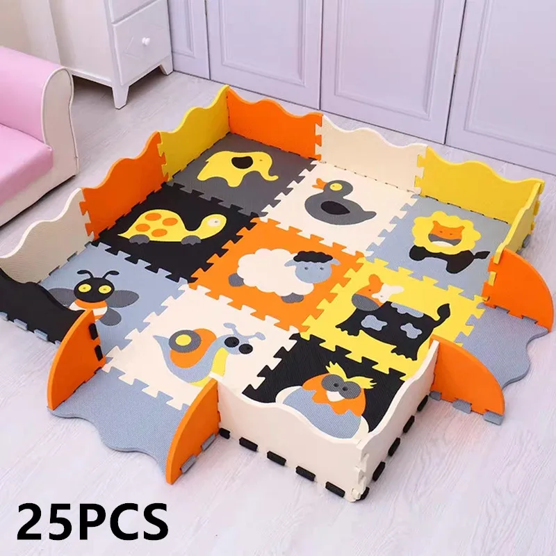 25pcs-children's-mat-eva-foam-crawling-rug-soft-floor-mat-puzzle-baby-play-mat-indoor-floor-developing-playmat-with-fence