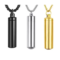 Dropship 3 Colors Cylinder Cremation Urn Necklace for Ashes Memorial Keepsake Pendant  Engrave Stainless Steel Keepsake Jewelry