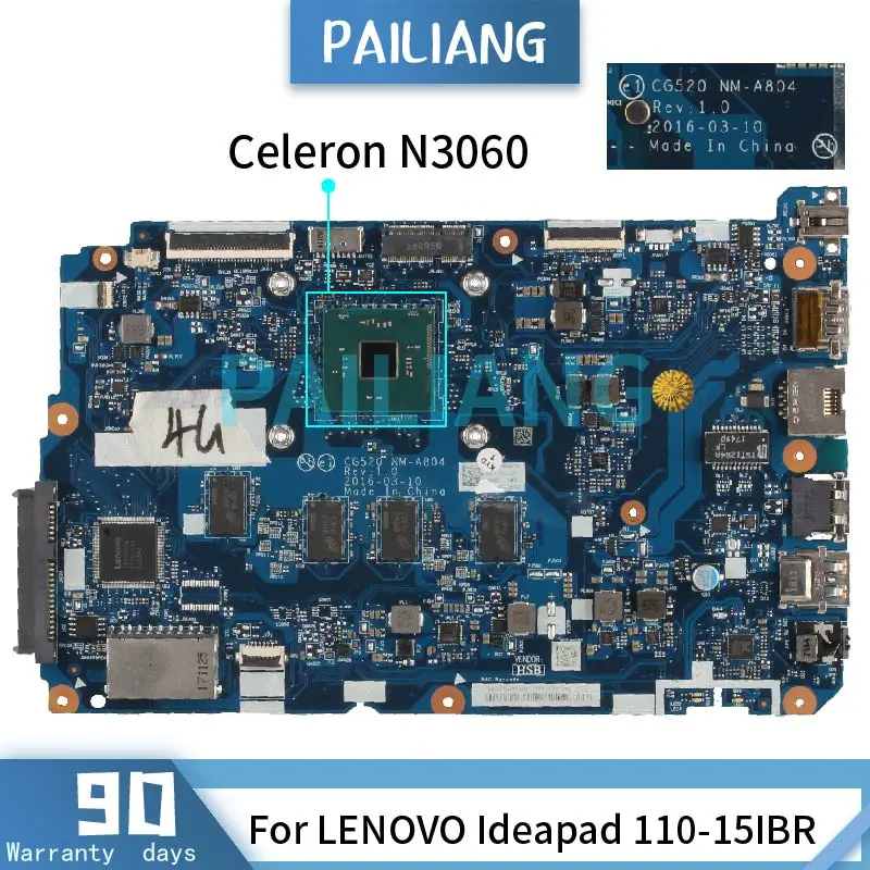 

Mainboard For LENOVO Ideapad 110-15IBR Celeron N3060 Laptop motherboard NM-A804 SR2KN DDR3 Tested OK