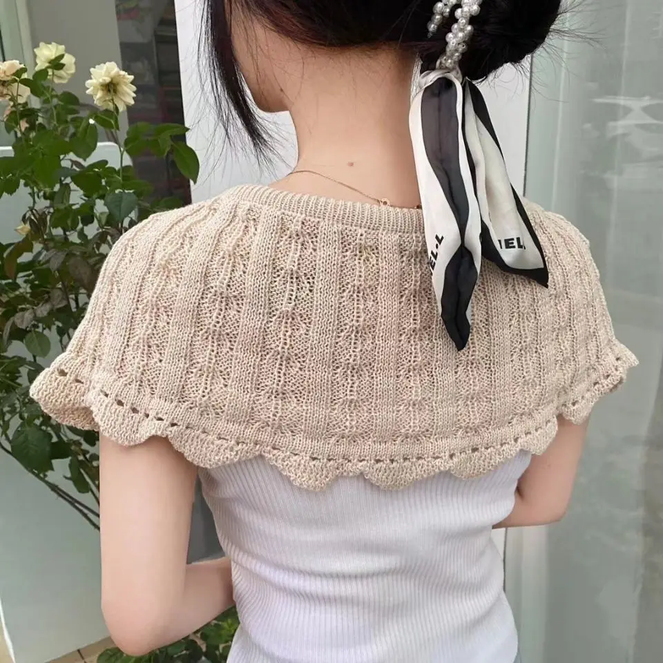 Shrugs Women Belt Knitted Elegant Bolero All-match Outwear Female Solid Sleeveless Shawl Casual Korean Style Feminine Cape Daily