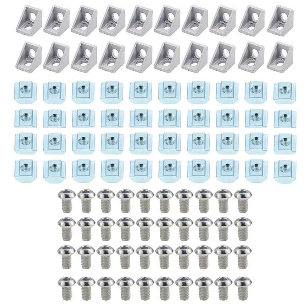 2020 Series Aluminum Profile Connector Set: 20pcs Corner Bracket + 40pcs 20 Series M5 T-slot Nuts + 40pcs M5x8mm Hex Socket Cap