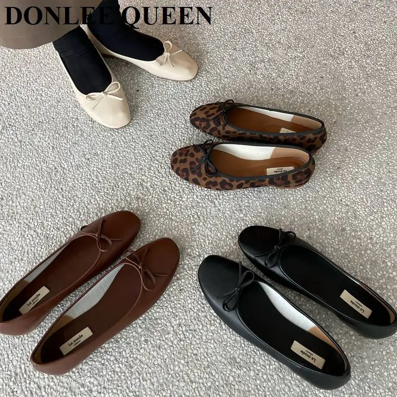 2024 Fashion Leopard Flats Shoes Women Flat Ballerina Casual Slip On Soft Moccasin Round Toe Shallow Female Boat Shoe Dress Muje