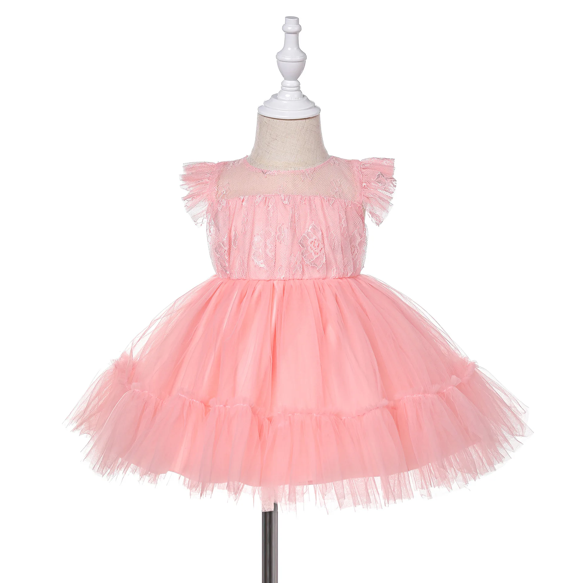 

Birthday Pink Baby Girl Dress Eleghant Cotton Ball Gown Weddings Vestido Newborn 6 12 24Month Baby Clothes OBF204011