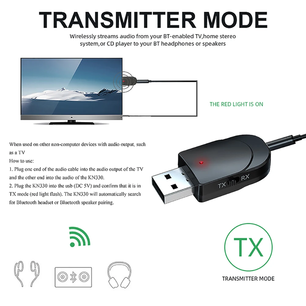 Mini 2-In-1 Bluetooth 5.0ตัวรับสัญญาณ3.5มม.AUX ไร้สายแบบพกพาสเตอริโอบลูทูธอะแดปเตอร์ Dongle สำหรับ PC TV Home