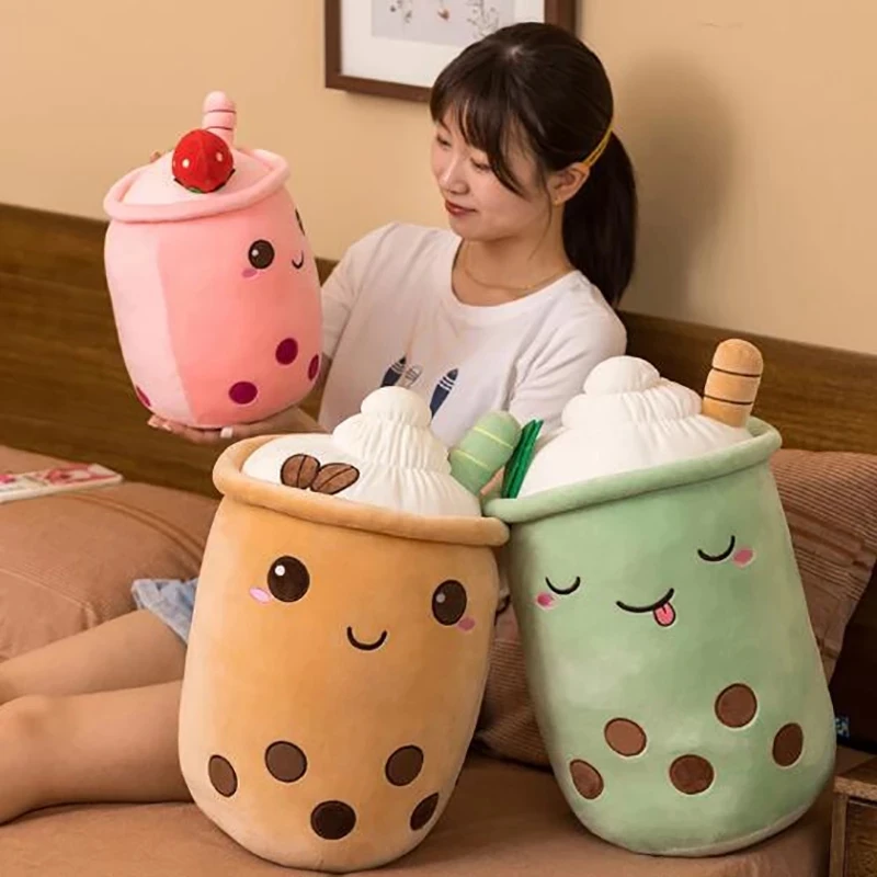 Boba Plushies Bubble Tea Plush Toys Kawaii Plush Cup Shaped Pillow Real Life Food Stuffed Soft Back Cushion Kid Birthday Gift