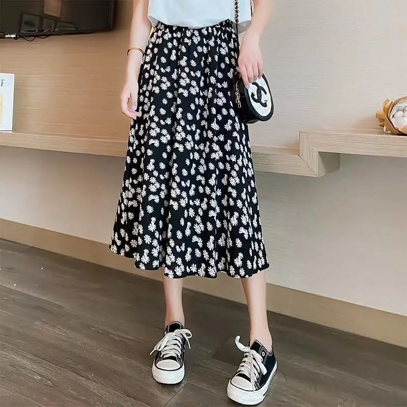 Women Summer Elegant Floral Printed Midi Skirts 2021 Fashion Ladies Spring Streetwear High Waist Casual Skirt DS251