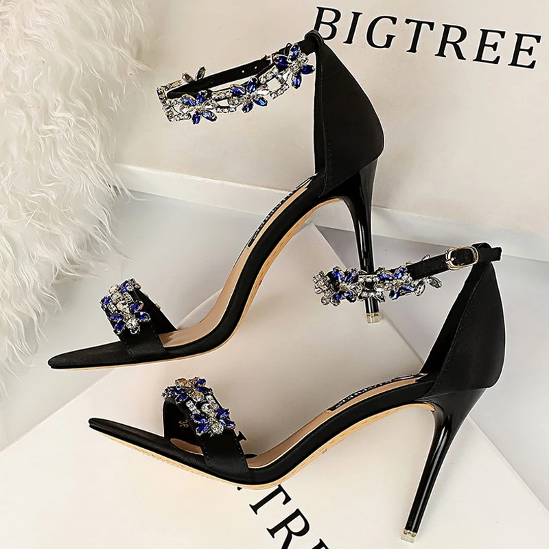 BIGTREE Shoes Open Toe Rhinestones Sandals Women 2023 New Designer Sexy High Heels Sandals Female Shoes Summer Heeled Sandals