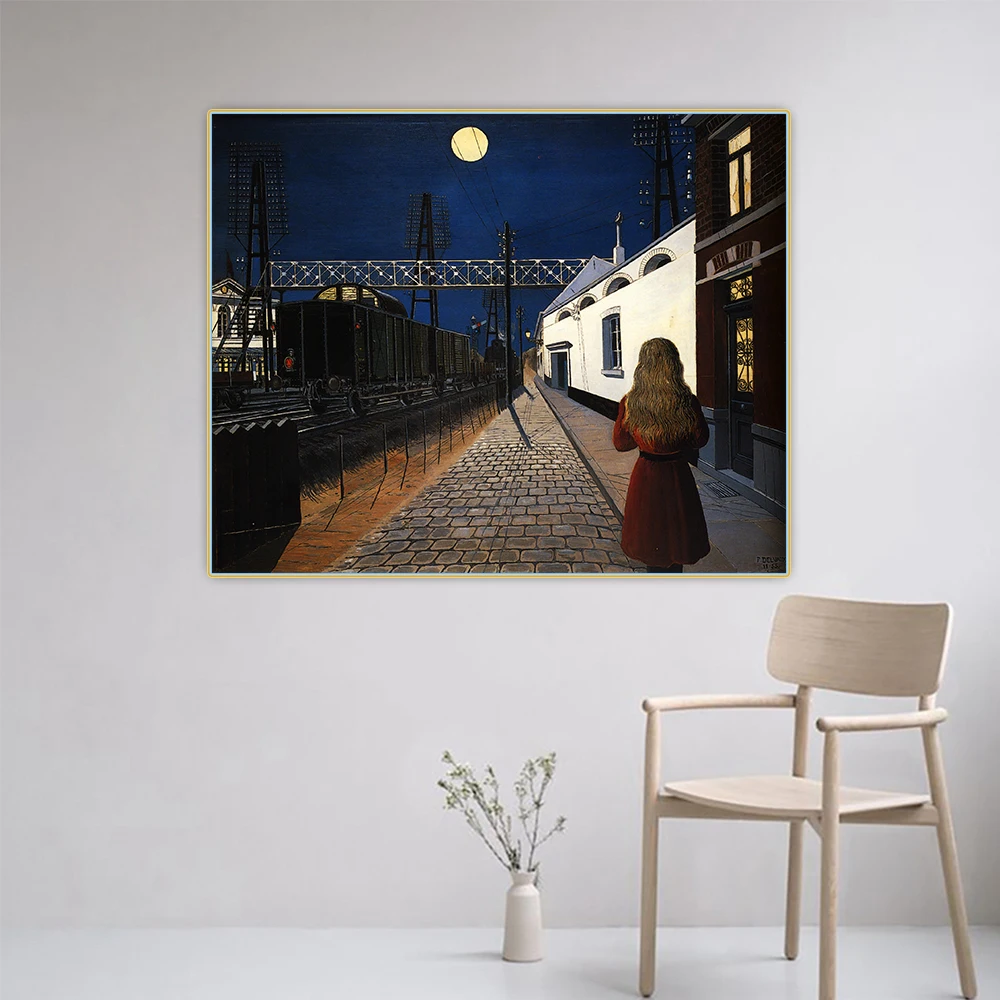 Citon Paul Delvaux《Loneliness,1956》Surrealism Canvas Oil Painting Artwork Poster Picture Background Wall Decor Home Decoration