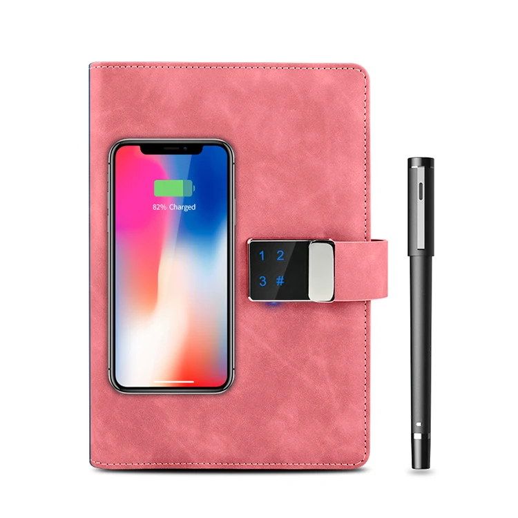 New Design Multi Function Wireless Charging Password Lock Notebook A5 Diary Power bank With Drawing Tablet Smart Pen 16G U disk