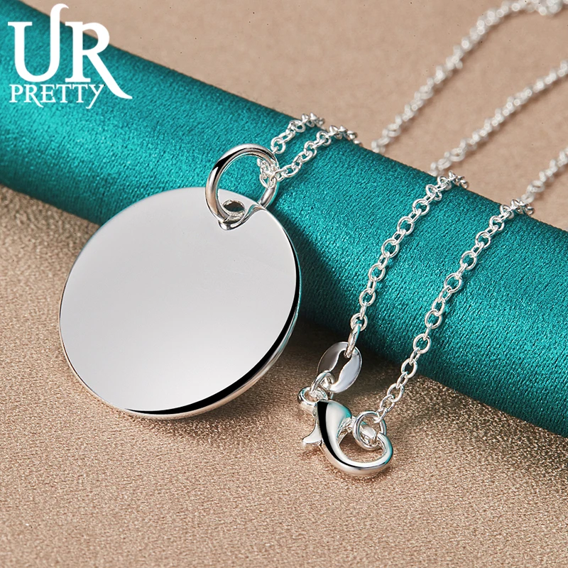 URPRETTY 925 Sterling Silver Solid Round Pendant Necklace 16/18/20/22/24/26/28/30Inch Snake Chain For Woman Wedding Jewelry