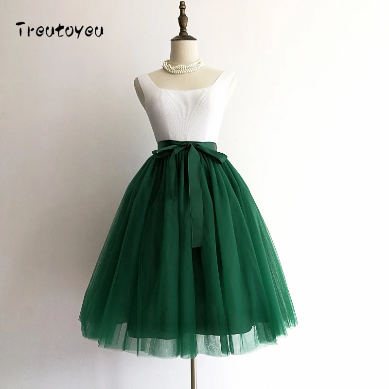 

5 Layers 65cm Black Pleated Skirt Sexy Midi Tulle Skirt High Waist Full Lining Adult Tutu Korean Style Women Jupe Femme Faldas