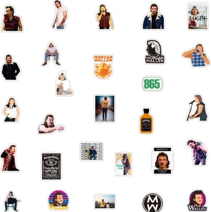 10/30/50/100pcs American Country Music Morgan Wallen Graffiti Pop Rock Decals Stickers Waterproof Skateboard Travel Suitcase