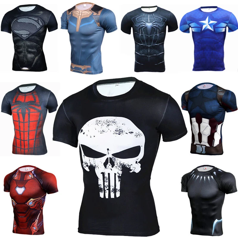 Compression Running T-shirt Men Printing Short Sleeve Quick Dry Fitness Bodybuilding Workout Tops Sport Acitve Wear Gym Clothing