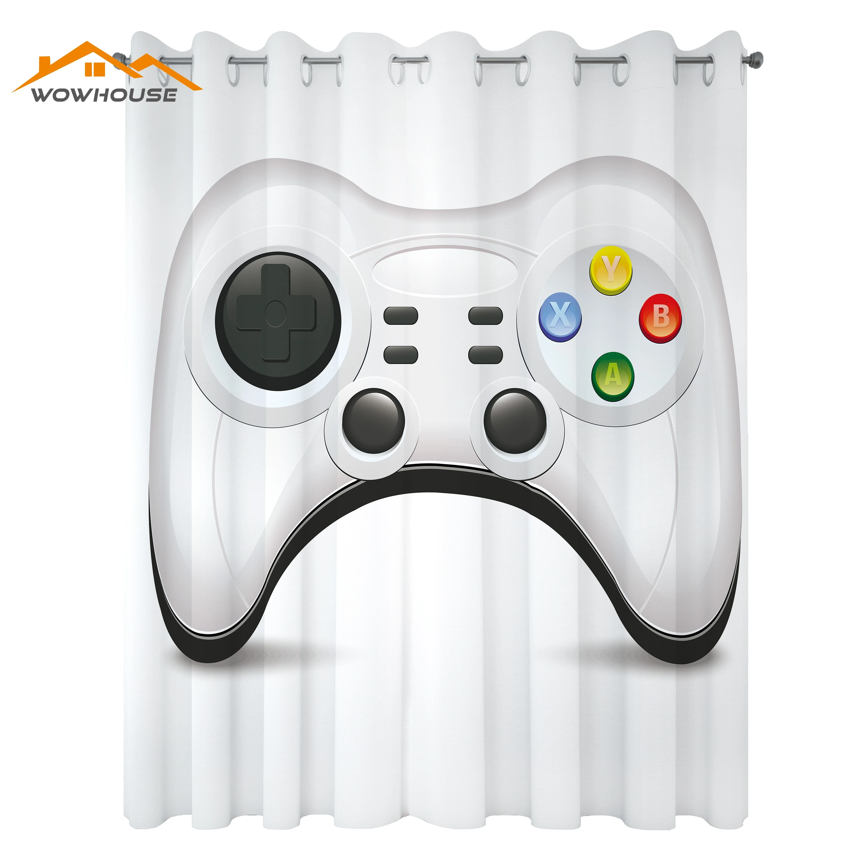 Gamer Curtains Modern Gamepad with Colorful Action Buttons with Joysticks and D-Pad Living Room Bedroom Window Drapes Pale Grey