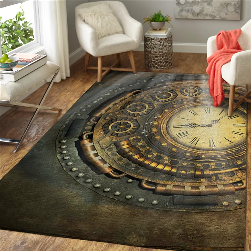 Clock 3D Printed Anti-slip Rug Carpet Home Decoration Living Flannel Bedroom Non-slip Floor Rug 07