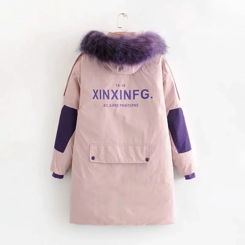 NICE Pop Big Fur Collar Long Parka -30 Degrees Snow Wear Long Parkas Winter Jacket Women Fur Hooded Female Fur Coat Women