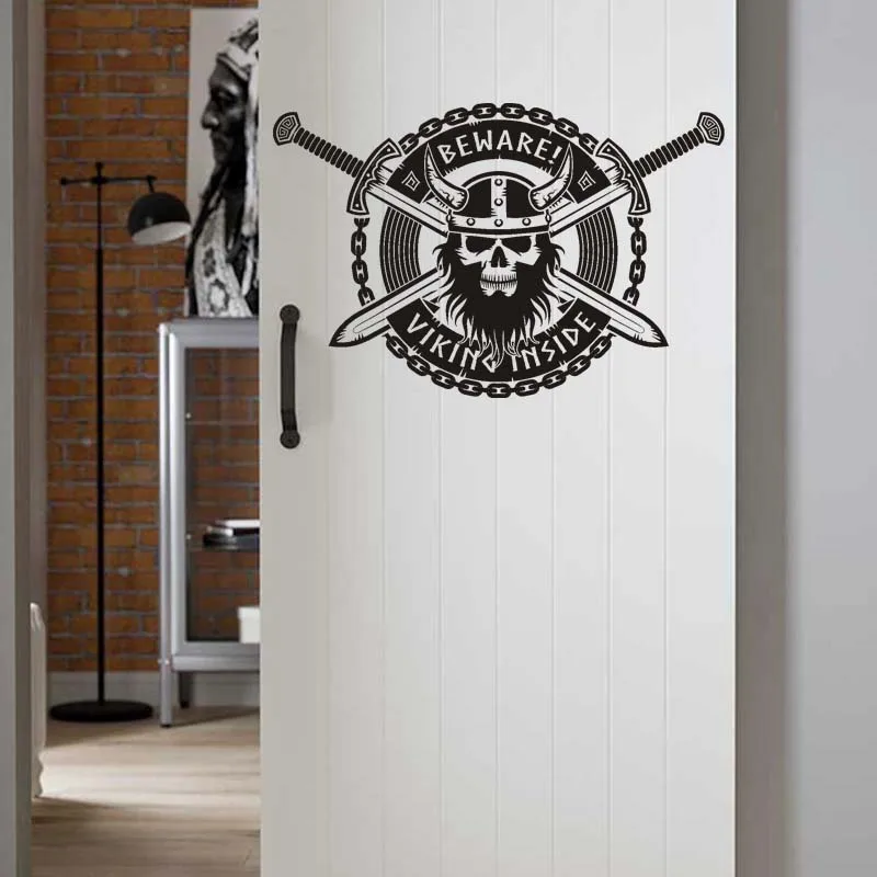 Beware Viking Inside Skull Barbarian Warrior Sword Wall Decal Wall Sticker, Vinyl Wall Art, Home Decor, Wall Mural