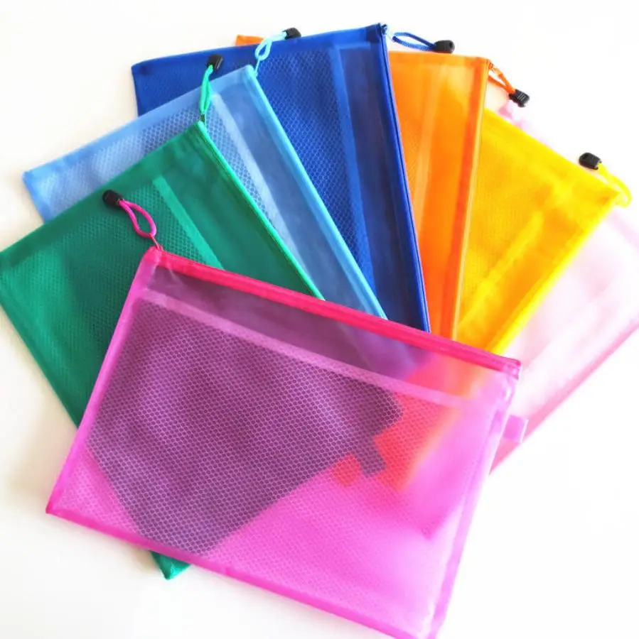 A4/B5/A5/A6 Double Layer Zippered Mesh Waterproof File Organizer/Paper Pouch/Bill/Pen Pencil Case/Stationery Storage Bag