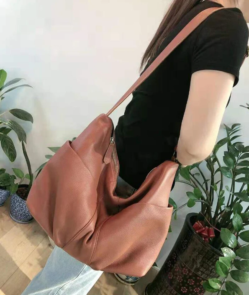 Echt leder Sack Schulter Damen Taschen zwei Out Taschen Designer Schulter Umhängetaschen für Frauen Universität Handtaschen – Detail 13