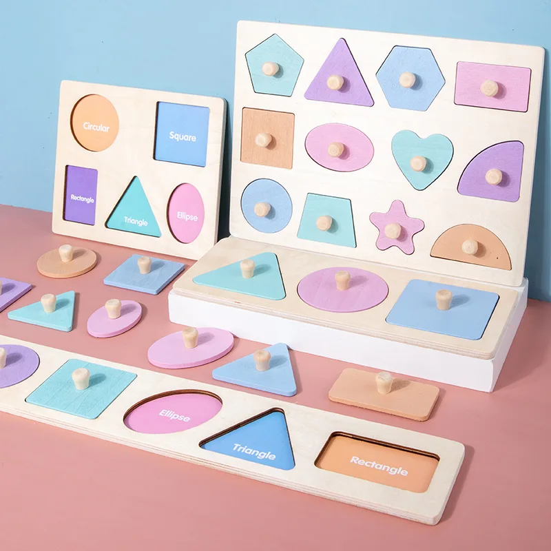 Wooden Macarons Peg Puzzle Game Geometry Magnetic Toys Baby Montessori Educational Toy Shape Matching Puzzle for Kids Christmas