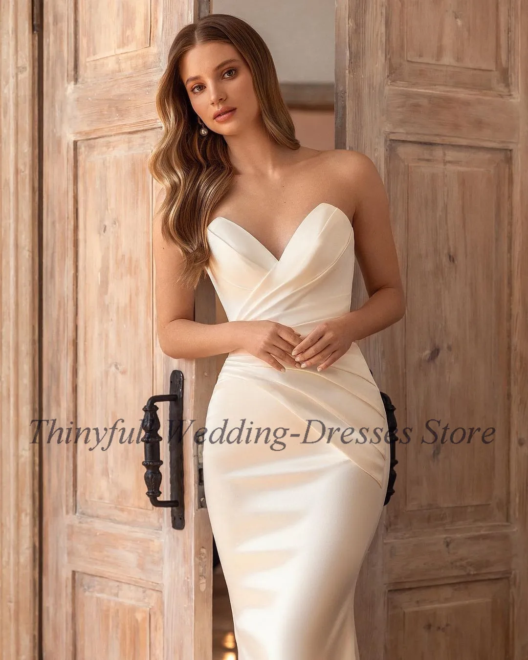 Thinyfull – robe de mariée sirène en Satin doux, jupe amovible, 2 pièces, tenue de soirée pour mariage, longue avec plis, 2022