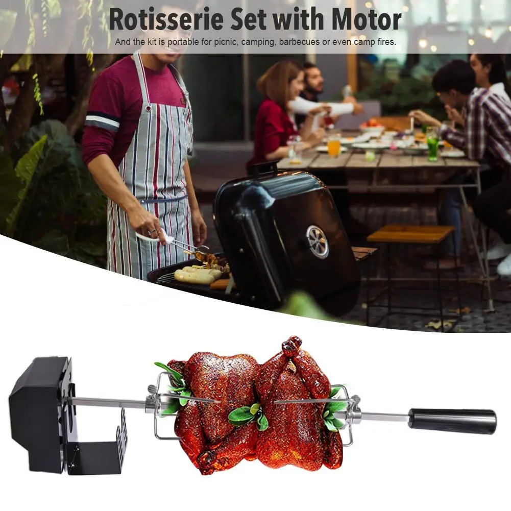 Rotisserie Kit Stainless Steel Automatic BBQ Grill Rotisserie Set with Motor Grilling Hot Dog Chicken Steak EU/US/UK