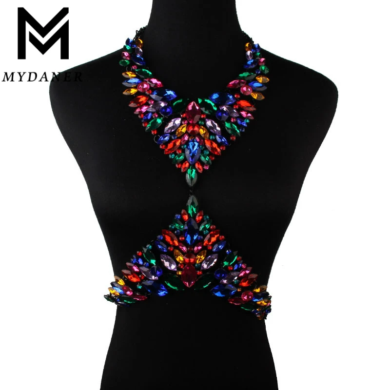 MYDANER New 11 Colors Luxury Crysatl Rhinestone Jewelry Women Wedding Party Sexy Chain Necklace Summer Bikini Jewelry Wholesale