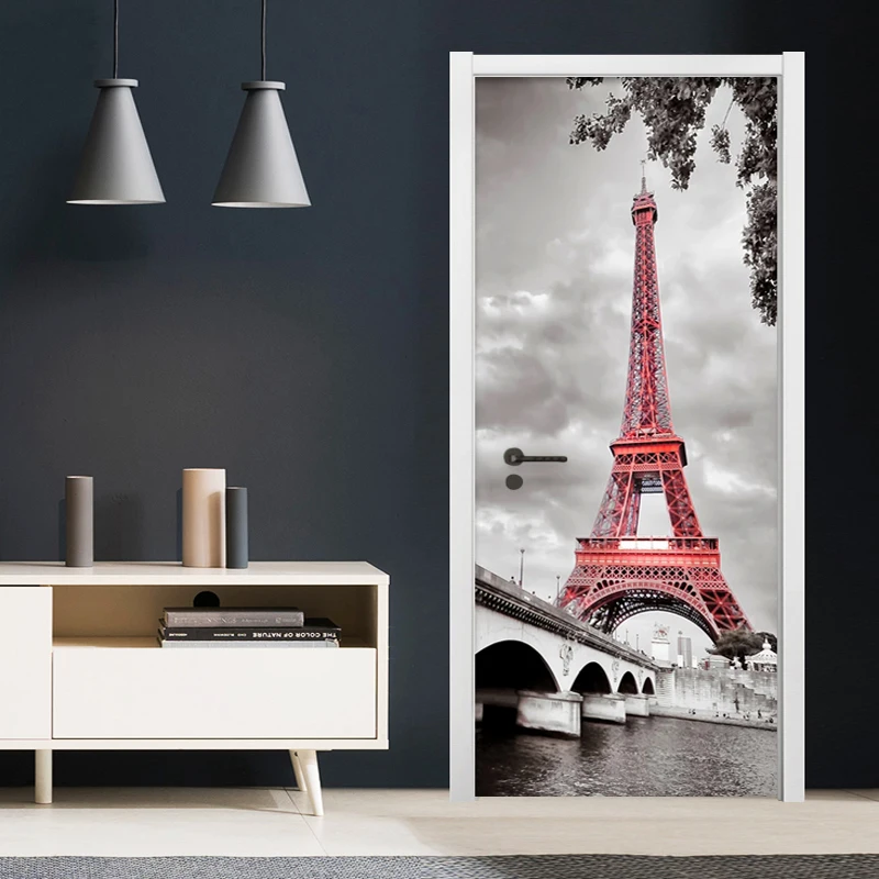 Self-Adhesive Door Sticker Home Decor Painting Vinyl 3D Murals Living Room Bedroom Study Art Wall Sticker Background