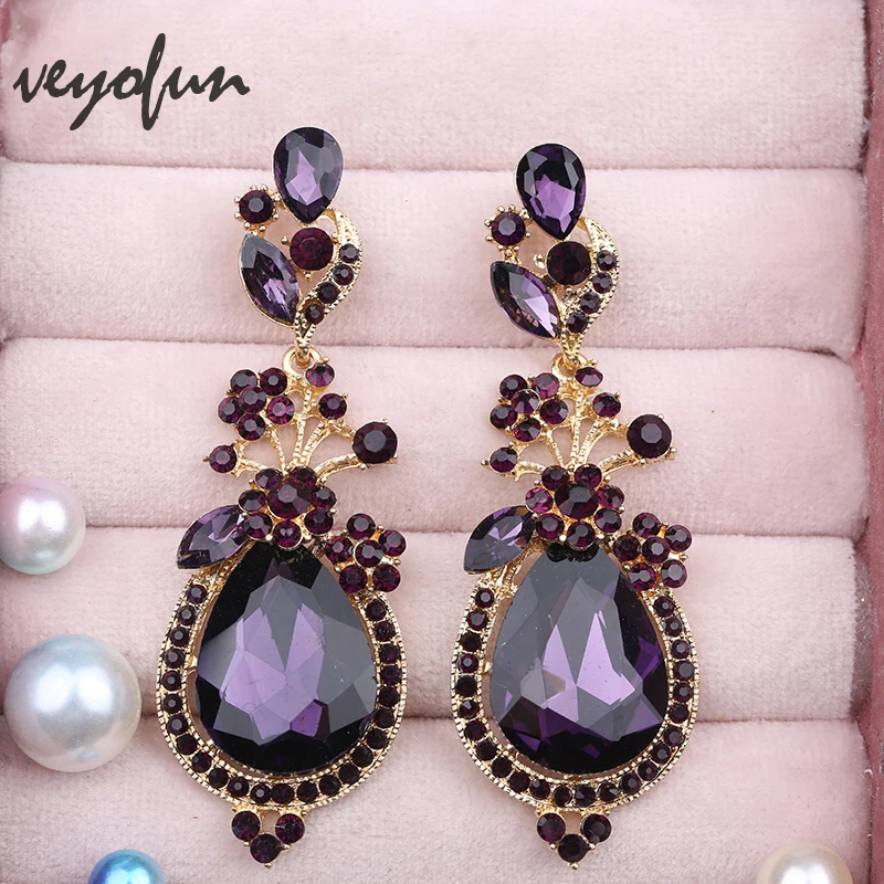 Veyofun Vintage Crystal Drop Earrings Party Wedding Ethnic Dangle Earrings Fashion Jewelry for Women Gift New