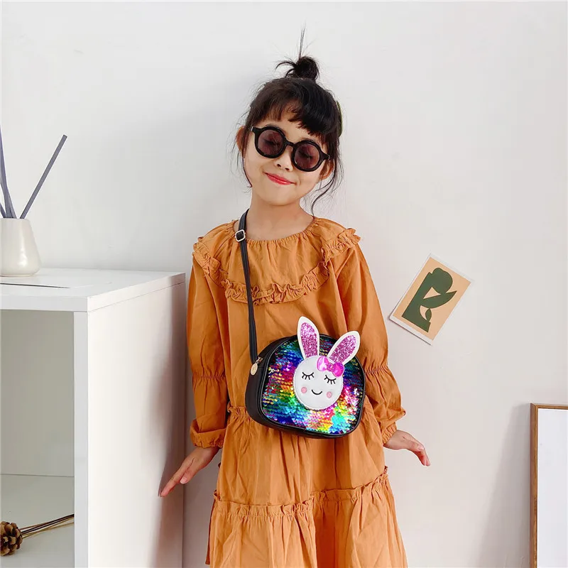 Sequins Bunny Girls Small Shoulder Bags Lovely Baby Kids Mini Accessories Coin Purse Handbag Cute Rabbit Children Crossbody Bag