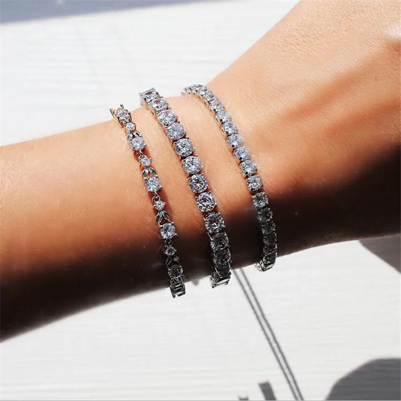 

Luxury Jewelry Super Shinning 925 Sterling Silver Full Round Cut White AAAAA Cubic Zircon Party Women Wedding Bracelet Gift