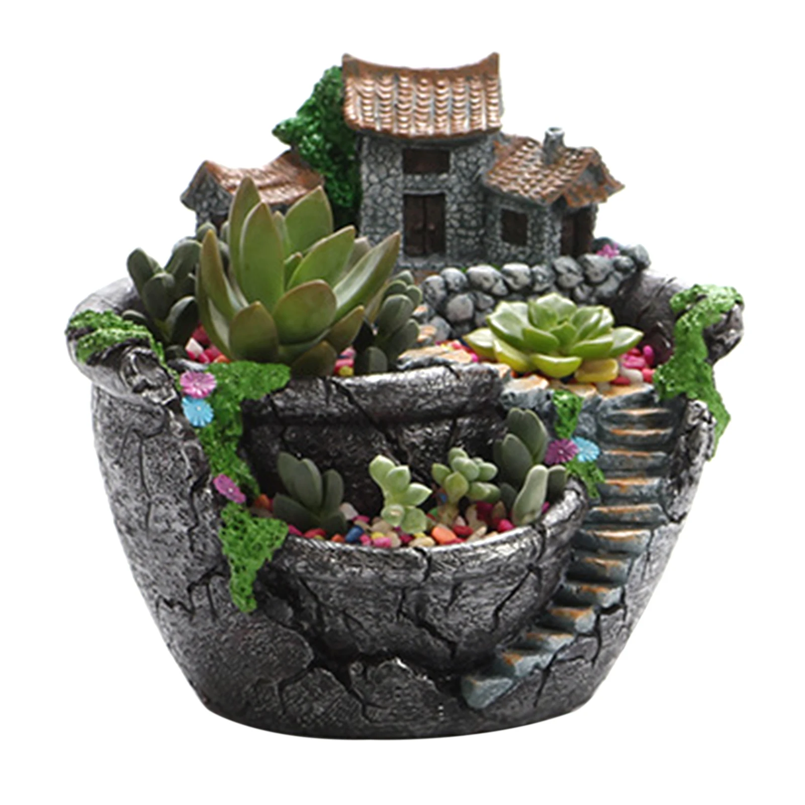 Flower Pot Garden Potted Microlandschaft Plant Pots Succulent Planter Resin Flowerpot Crafts Desktop Ornament Home Decoration