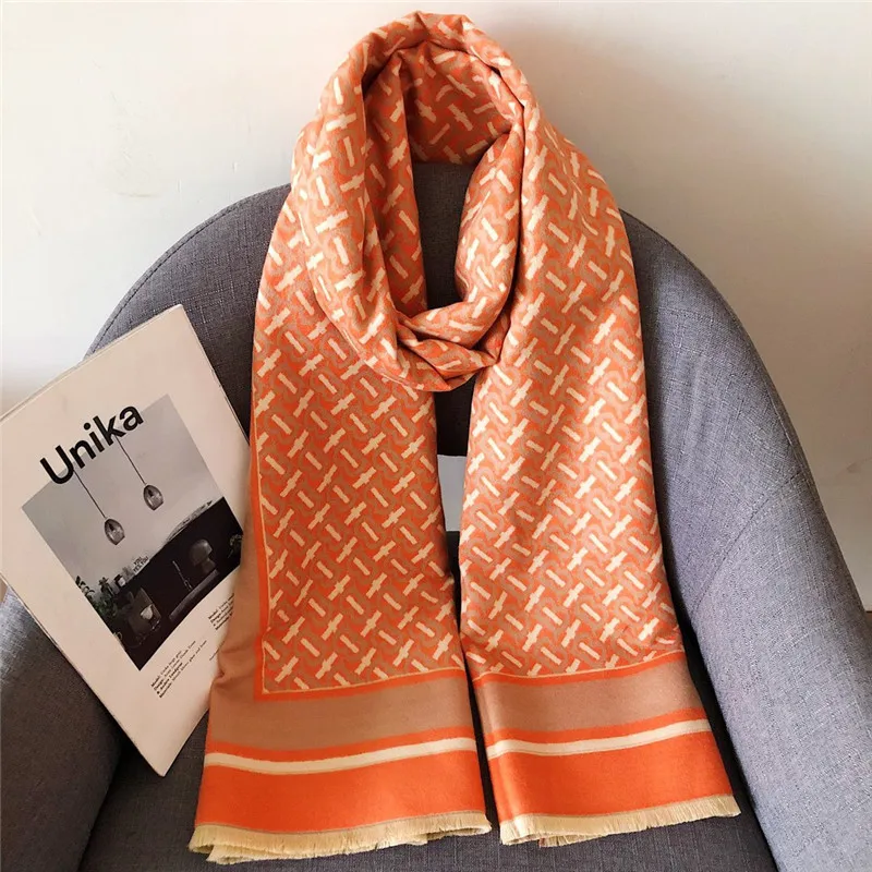 Faux Cashmere Letter Scarf Women Long Air Conditioning Warm Neck European American Wind Loose Shawl Dual-purpose Wrapped Blanket